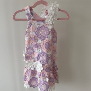 Floral Lace 3T Dress - Purple and Pink